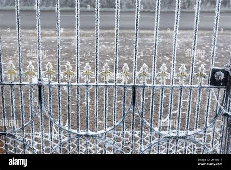 Frost On Iron Gates Stock Photo Alamy