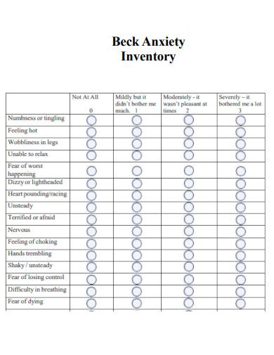 Beck Anxiety Inventory In Pdf Google Docs Google Sheets Ms