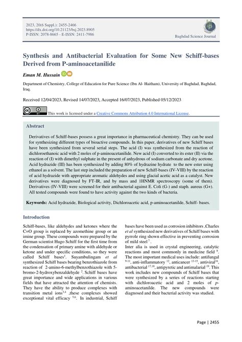 PDF Synthesis And Antibacterial Evaluation For Some New Schiff Bases