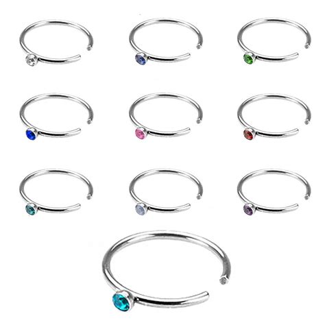 Large Crystal Gem 316L Stainless Steel Nose Hook OZ Body Jewellery