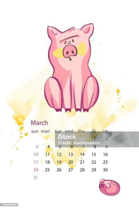 Kalender Kreatif Bulanan 2019 Dengan Babi Lucu Konsep Vektor Vertikal