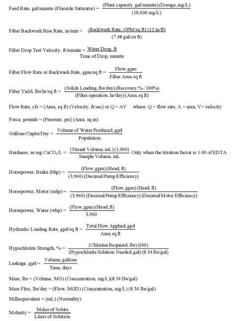 Formula Sheet Water Distribution Certification