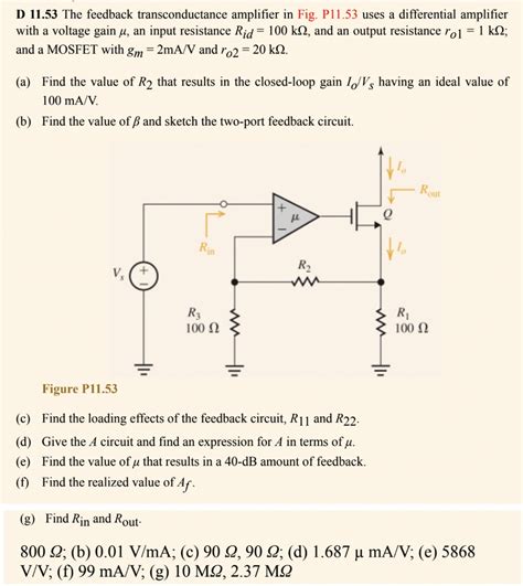 Solved D The Feedback Transconductance Amplifier In Fig P