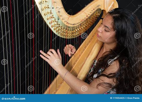 Detail Of A Woman Playing The Harp Stock Image Image Of Beautiful