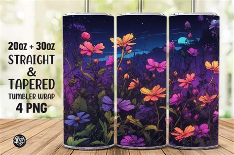 Neon Wildflowers Tumbler Wrap Oz Png Graphic By Lazycraftlab