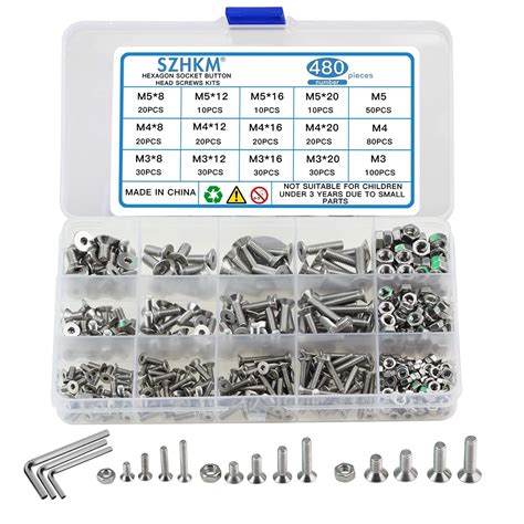 SZHKM 480PCS Stainless Steel M3 M4 M5 Screws Set Flat Countersunk Head