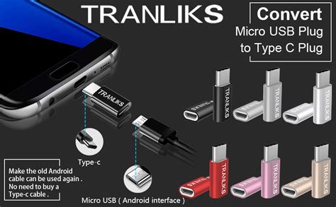 TRANLIKS 5 Pack Adaptador Micro USB A USB C Adaptador Micro USB Hembra