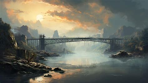 Premium AI Image | a painting of a bridge over a river