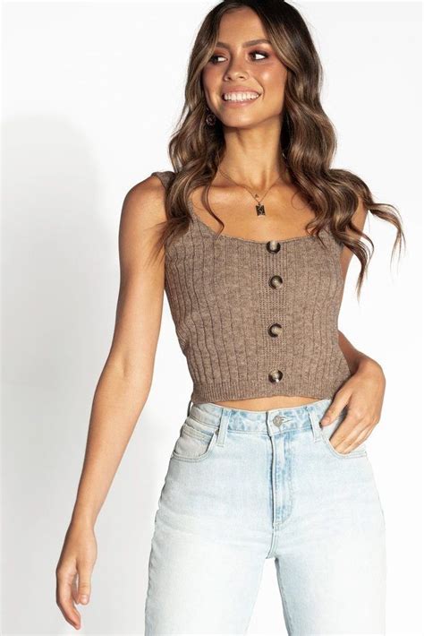 Adored Button Front Taupe Knit Top Dissh Knit Top Tops Tank Top