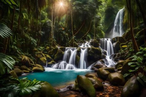 Premium AI Image | a waterfall in the jungle with a green background