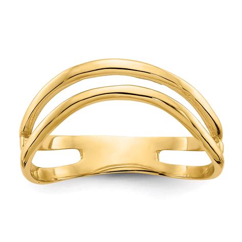 14k Gold Polished Double Wave Fashion Thumb Ring