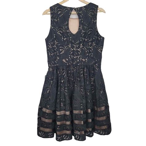 Eliza J Black Lace Fit Flare Sleeveless Dress Contr Gem