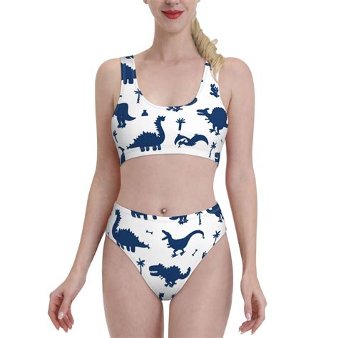 Daiia Cute Cartoon Dinosaurs Printed 2 Piece Swimsuit Bikinis For Women