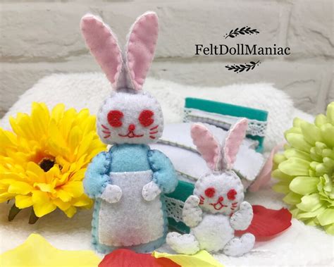 Nighty Night Mrs Rabbit And Baby Rabbit Easter Bunny Felt Etsy