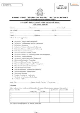 Fillable Online Undergraduate BApplicationb Forms Jkuat Fax Email