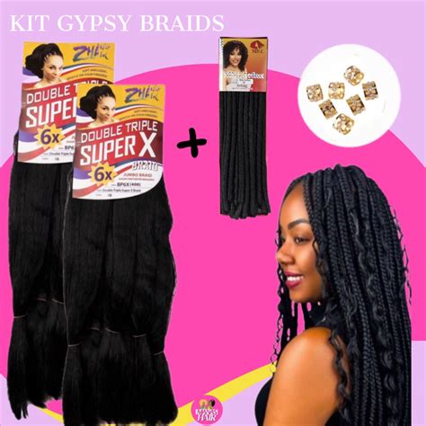 Kit 2 Cabelo Jumbo Gypsy Braids Super Hiper X Tranças Box Braid Nina