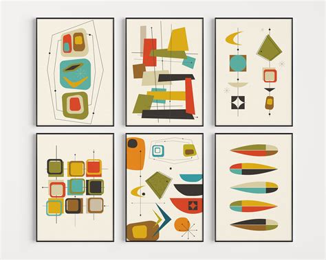 Mid Century Modern Print Set Set Of Prints Wall Art Set Etsy Uk