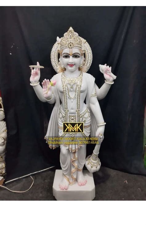 White Painted Marble Vishnu Laxmi Murti For Worship Size Inch At