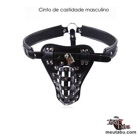 Cinto De Castidade Masculino Couro Cadeado MeuTabu