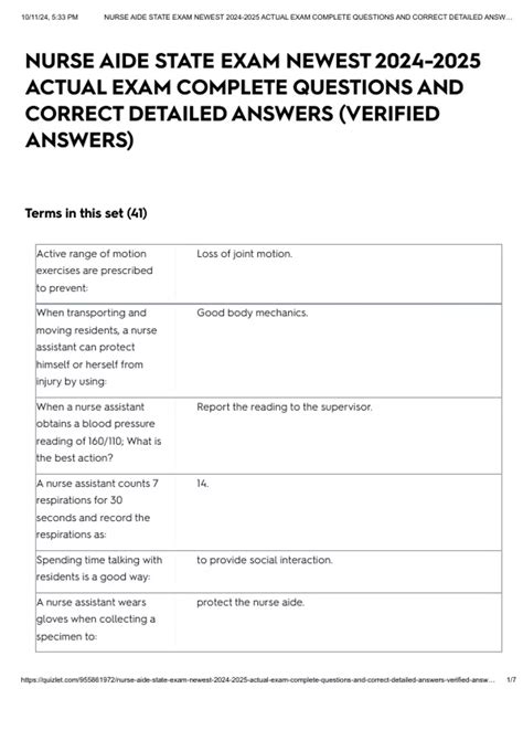 NURSE AIDE STATE EXAM NEWEST ACTUAL EXAM COMPLETE QUESTIONS AND CORRECT ...