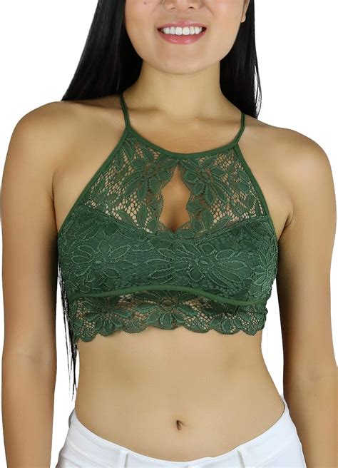 Tobeinstyle Womens Keyhole High Neck Stretch Lace Bralette With Lined