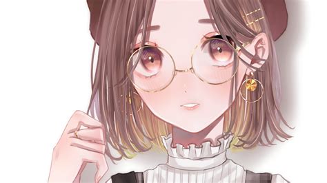 Brunette Anime Girls Towor N Anime Short Hair Artwork D Glasses Digital Art Brown Eyes
