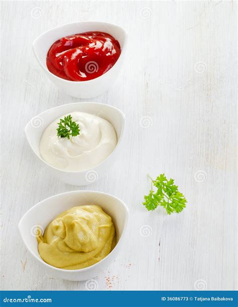 Mustard Ketchup And Mayonnaise Stock Image Image Of Tomato Bowl