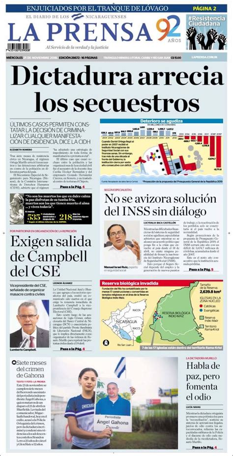 Portada Miércoles 21 De Noviembre La Prensa Nicaragua Alnavío