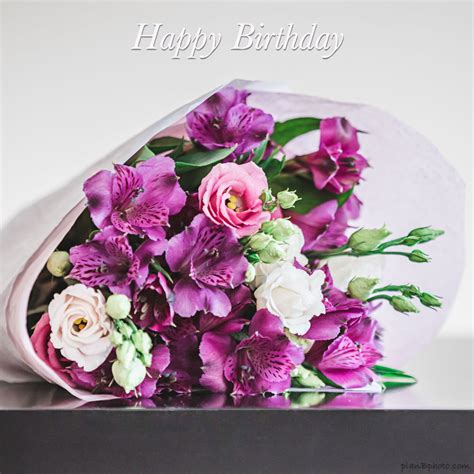 Violet flowers birthday bouquet