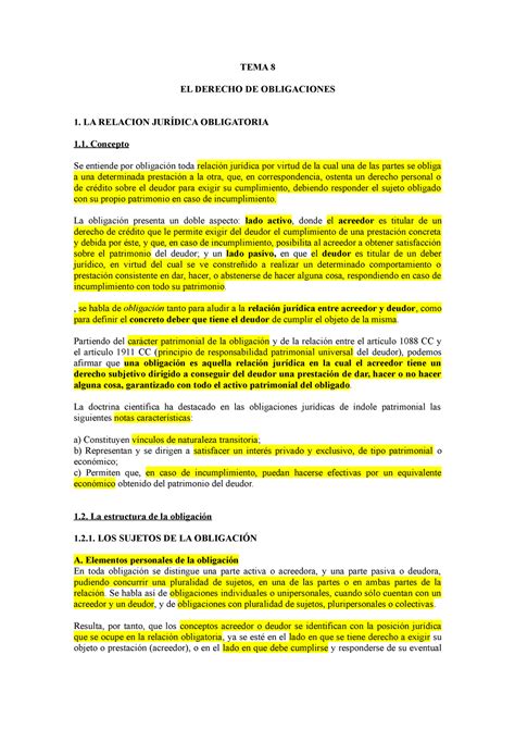 Tema 8 El Derecho De Obligaciones Tema 8 El Derecho De Obligaciones 1