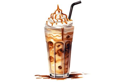 Un Dibujo De Un Frappe De Caramelo Con Salsa De Caramelo Y Salsa De