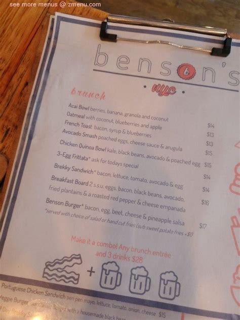 Online Menu Of Bensons Nyc Restaurant New York New York 10002 Zmenu