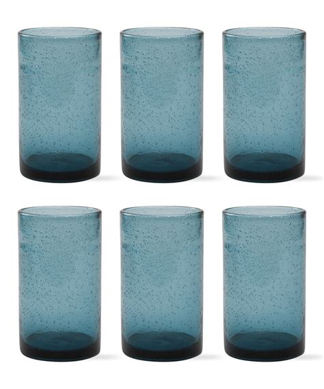 Blue Bubble Glass Tumbler Set Of Six Bubble Glass Glass Tumbler Glass