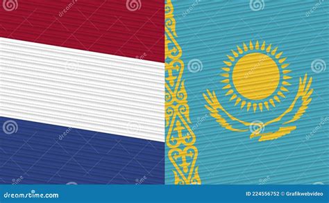 Kazakhstan And Netherlands Two Half Flags Together Stock Illustration