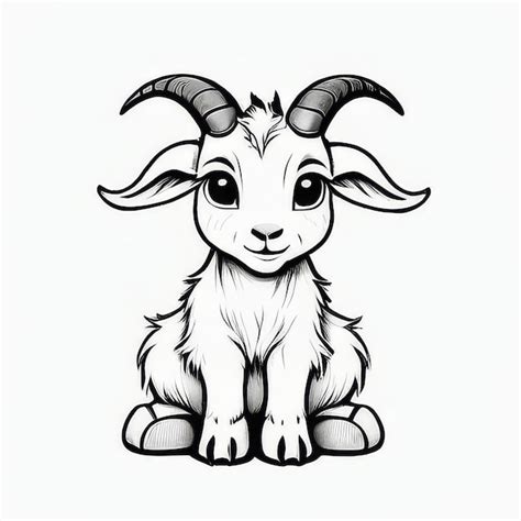 A Goat With Horns And Horns Is Sitting On A White Background Premium