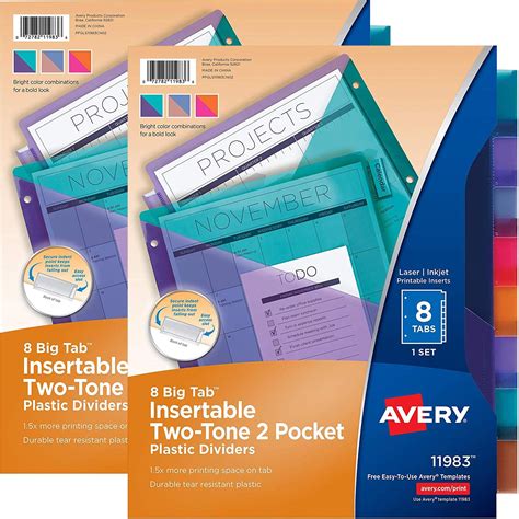 Amazon Avery Big Tab Insertable Plastic Dividers Two Tone Colors