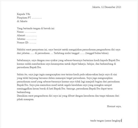 Contoh Surat Resign Kerja Simple Doc Contoh Surat Resign Karyawan Yang Baik Dan Benar Format