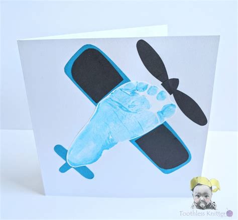 Kartka Z Odciskiem Stópki Samolot Airplane Footprint Card Toddler