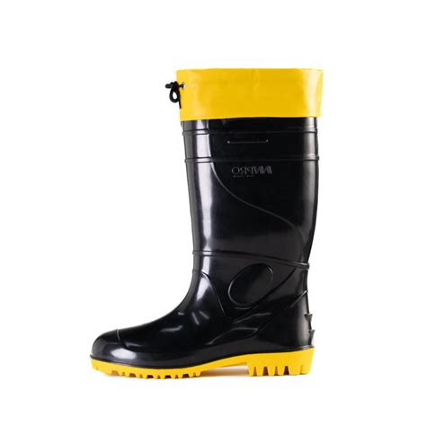 Bota De PVC Cano Extra Longo Polaina 40cm Preta Solado Amarelo