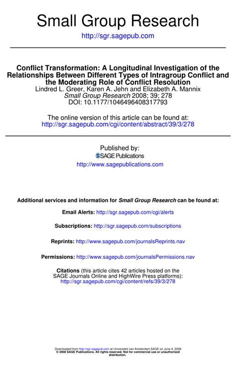 Pdf Conflict Transformation A Longitudinal Investigation Of The