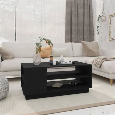 Table Basse Noir Aggloméré 102X55X43 Cm Étagères Table Basse Salon