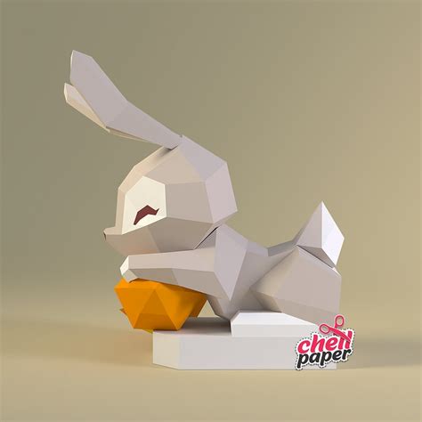 Easter Bunny Bunny Papercraft Low Poly Bunny Low Poly Etsy