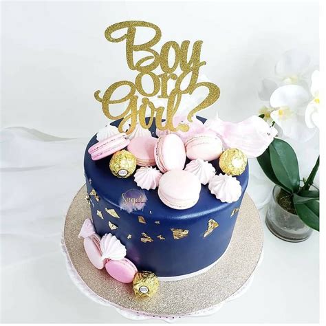 Pink Gold And Navy Blue Cake Gender Reveal Cake Baby Reveal Cakes