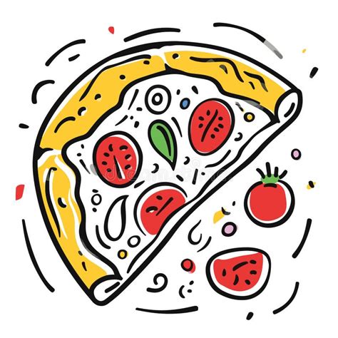 Hand Drawn Line Art Illustration Style Of A Classic Italian Pizza Stock