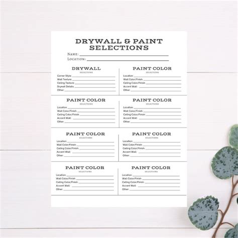 Paint Color Selection Sheet Drywall Selection Building Etsy