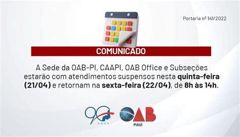 Confira OAB Piauí define horário de funcionamento na quinta feira 21