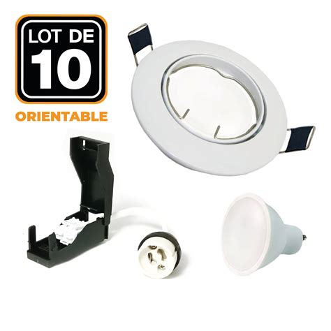 10 Spots Encastrable Orientable Blanc Avec Gu10 Led De 7w Eqv 56w