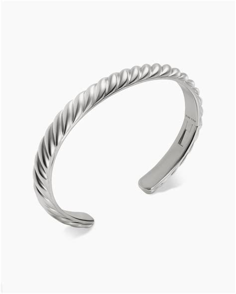 Mens Sculpted Cable Cuff Bracelet In 18K White Gold 7mm David Yurman