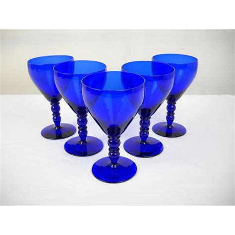 Cobalt Blue Glass Wine Goblets Set Of 5 Chairish