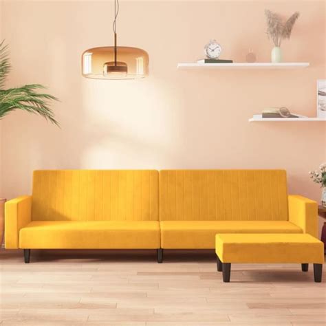 Canap Lit Places Avec Repose Pied Jaune Velours Cdiscount